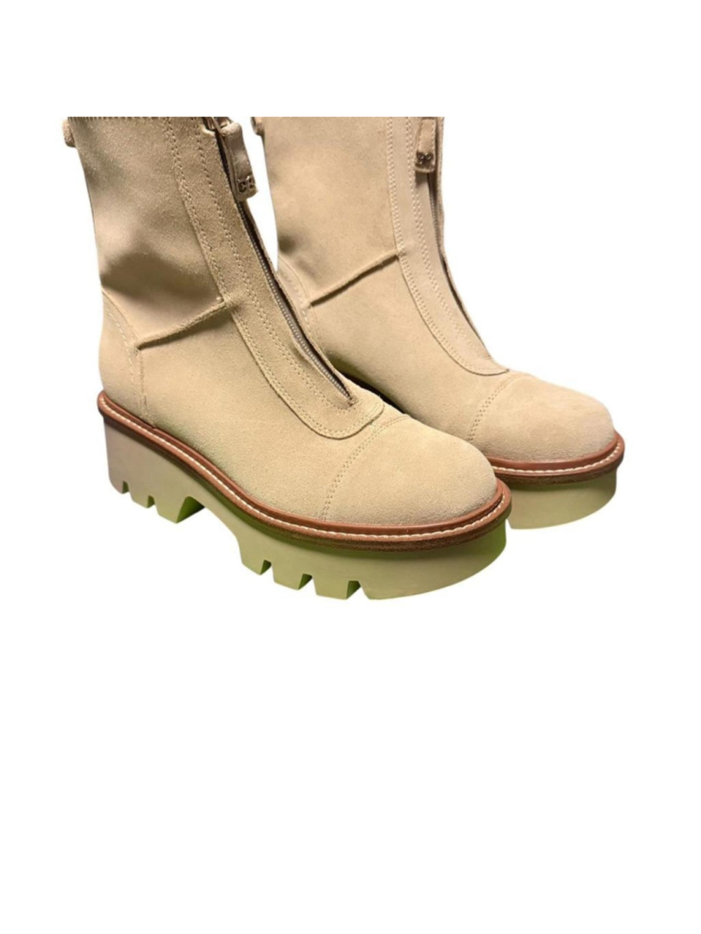 Sam Edelman Cooper Oat Beige Suede Front-Zip Chunky Lug Boots

Beige suede ankle